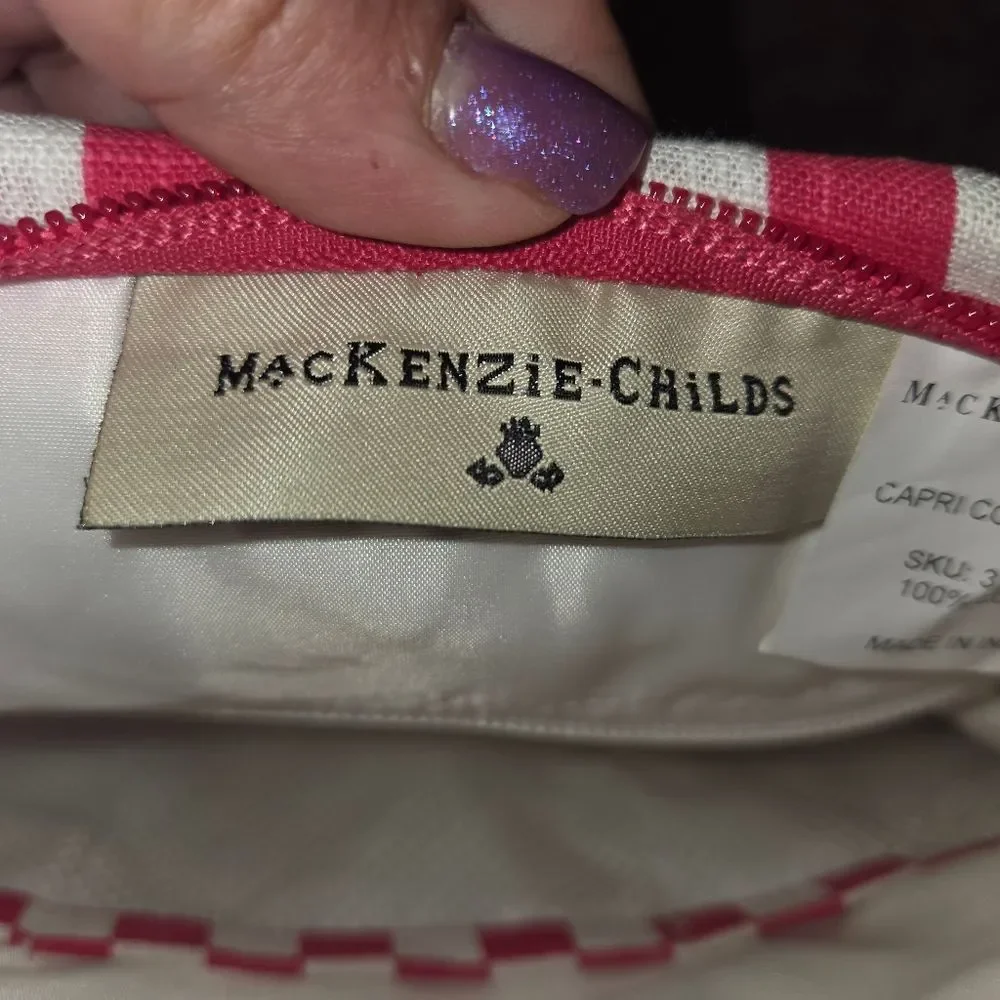 MacKenzie-Childs NWOT Designer Cosmetics Bag, Capri Pattern Quilted Cotton Pouch